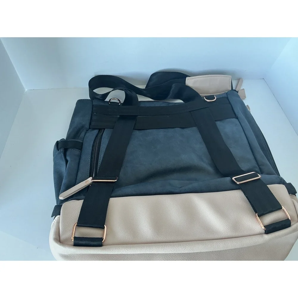 Petunia Pickle Bottom‎ Diaper Bag Blue Cream Vegan Leather Travel Tote